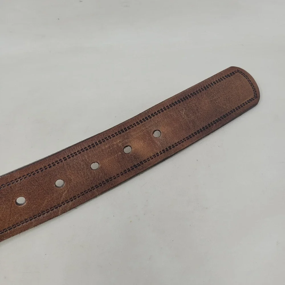 Fossil Belt Mens 36 Brown Leather Stitched Edge Casual Rugged Industrial Utility